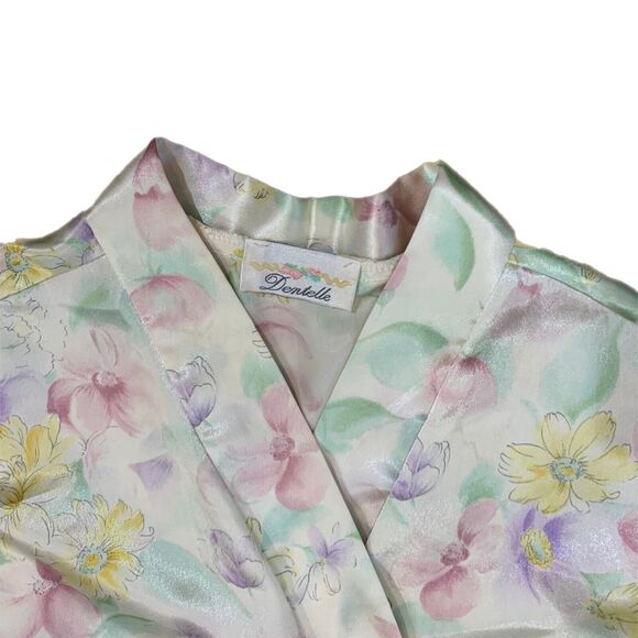 Dentelle Medium Floral Satin Robe Surplus Wrap Around Kimono Style Vintage Pink - Picture 2 of 3